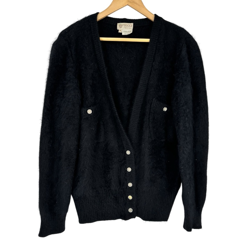 Gucci Black Mohair V-Neck Button Cardigan